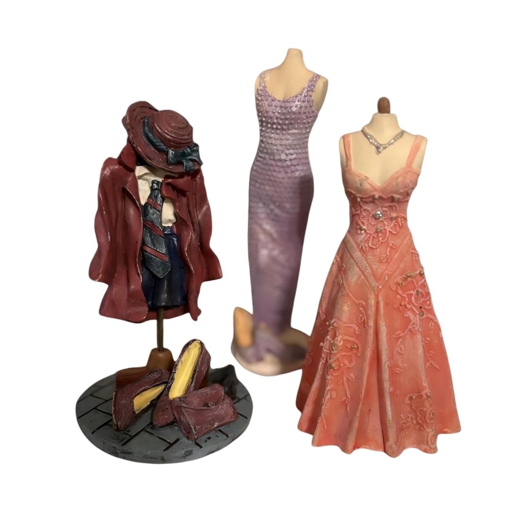 Vintage Miniature Fashion Diorama Set Trench Coat Gown‎ Whimsical Home Decor
